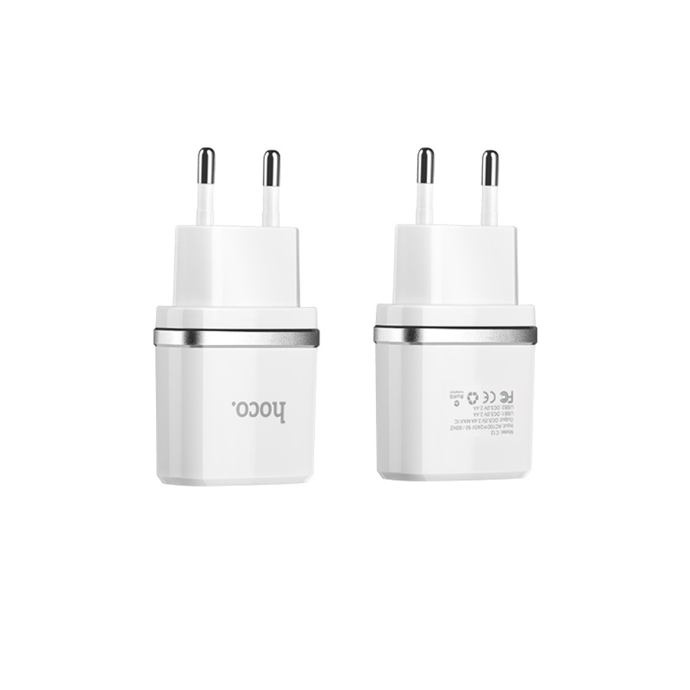 Сетевое зарядное устройство Hoco C12 2 USB белое
