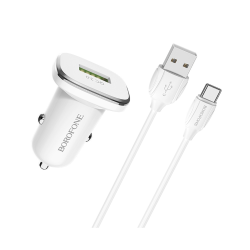 Автомобильное зарядное устройство Borofone BZ12A USB QC 18W белое + кабель USB to Type-C