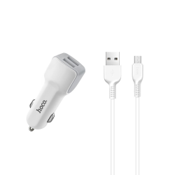 Автомобильное зарядное устройство Hoco Z23 2 USB белое + кабель USB to MicroUSB