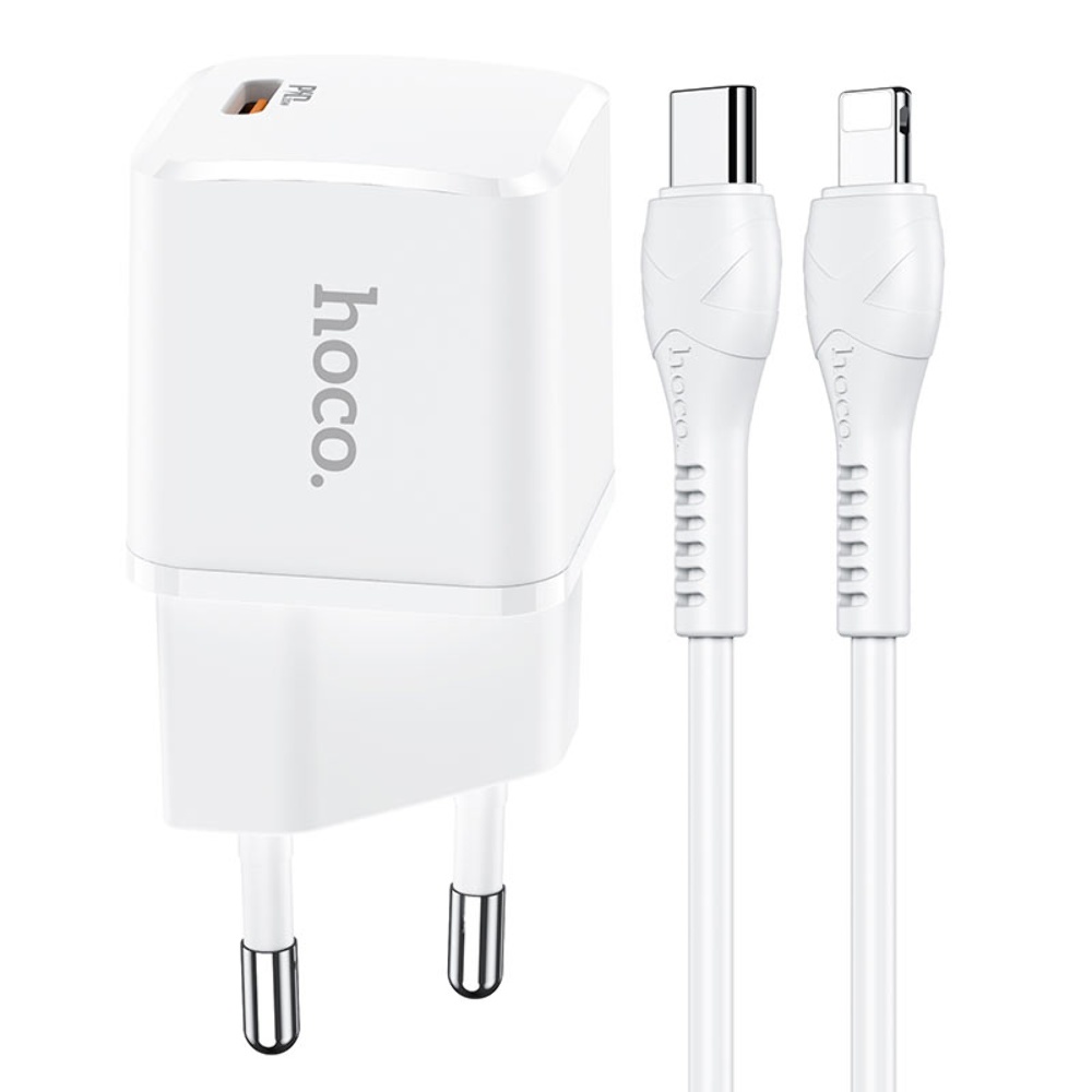 Сетевое зарядное устройство Hoco N10 Type-C PD 20W белое + кабель Type-C to Lightning