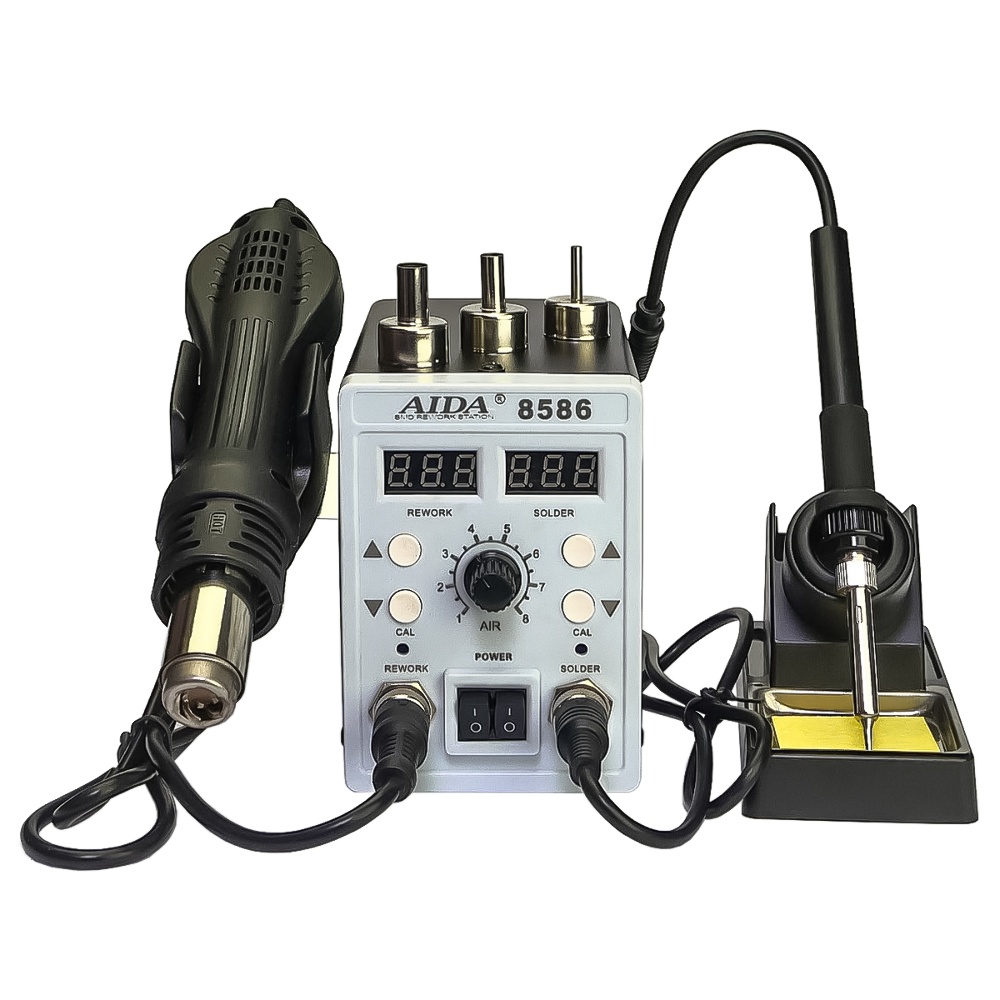 Паяльная станция Aida 8586, фен, паяльник с нагревательным элементом Hakko, цифровая индикация