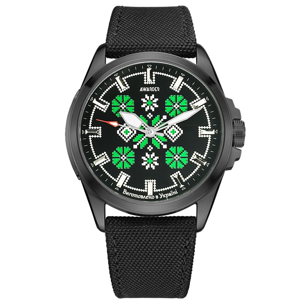 Awarder Embroidery Black-Green Black Battery 10ATM