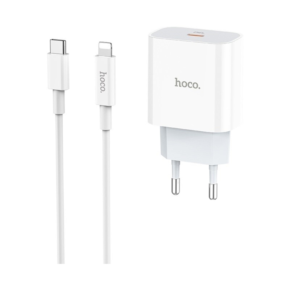 Сетевое зарядное устройство Hoco C76A Plus Type-C PD 20W белое + кабель Type-C to Lightning