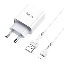 Сетевое зарядное устройство Hoco C81A USB белое + кабель USB to Lightning