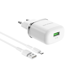 Сетевое зарядное устройство Borofone BA36A USB QC 18W белое + кабель USB to MicroUSB